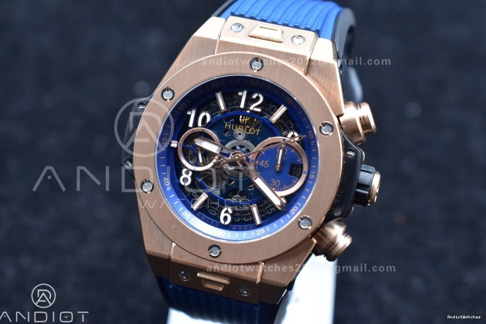 894 Big Skeleton Best Edition on 1:1 RG Hublot Strap Rubber Blue A Unico Dial ZF Blue Bang NewStyle 0509